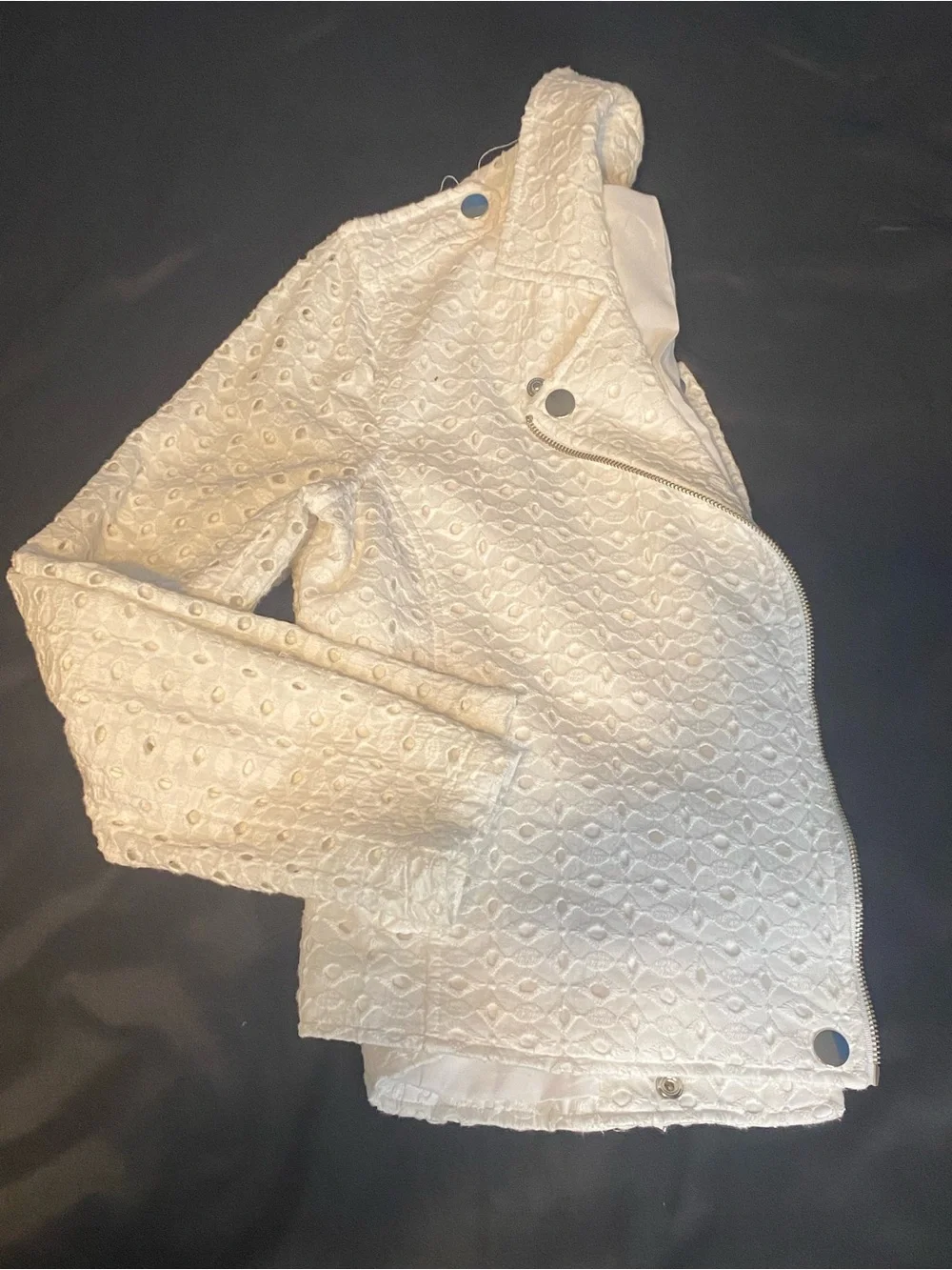 Womans INC International Concepts Cotton Eyelet Moto Jacket Size S-M